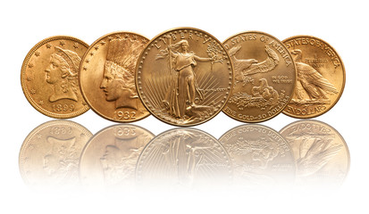 USA Goldmünzen Indianerkopf Gold Eagle - obrazy, fototapety, plakaty