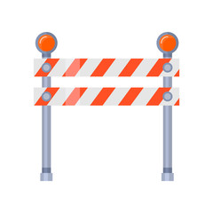 Urban blocking road sign with red stripes and flashing lights