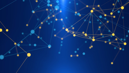 Network connections with points and lines. Wire frame of network communications multi color. 3d illustration.