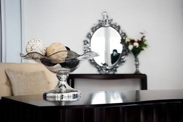 Room decoration with blurred classic mirror in background