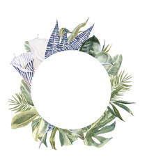 Obraz premium Wild Flowers animal skin print, tropical leaves golden Frame. Exotic floral Wreath. Zebra print flowers Border