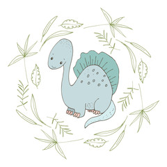 Illustration with a cartoon animal dinosaur. illustration