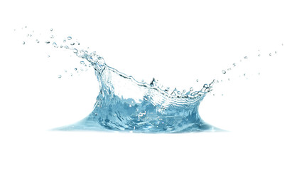 Blue water, water drop splash isolated on white background