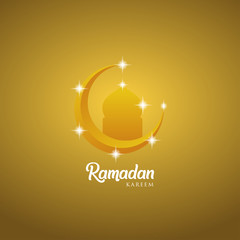 Ramadan kareem greeting card design with mosque dome and golden ornate crescent, on golden background, EPS 10 - vector, Jpeg High Resolution 300 DPI