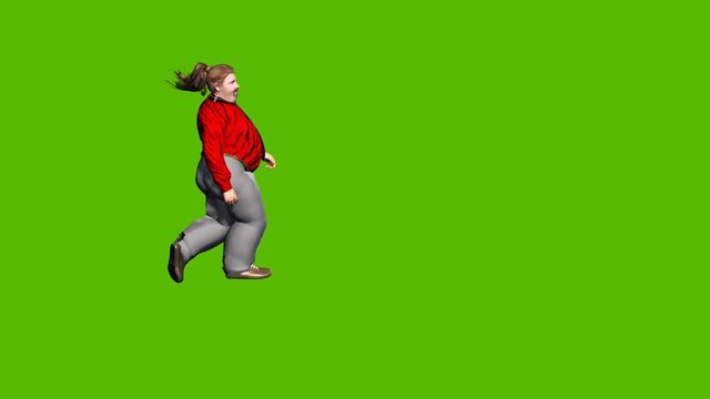 06 animated 3d young very fat man run arround on green background