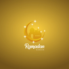 Ramadan kareem greeting card design with mosque dome and golden ornate crescent, on golden background, EPS 10 - vector, Jpeg High Resolution 300 DPI