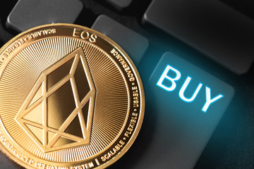 Fototapeta na wymiar eos coin cryptocurrency with buy button