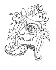 Day of the dead, femaly sugar skull. Children's sketch for print on T-shirts.  illustration