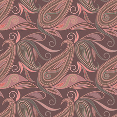 Seamless delicate pattern with paisley and swirls. Traditional ethnic ornament. Vector background.