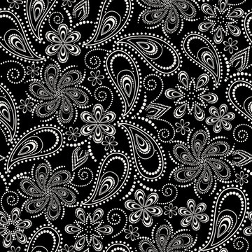 Seamless white and black pattern with paisley. Traditional  ethnic ornament. Vector print. Use for wallpaper, pattern fills,textile design.