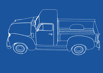 drawing pickup car on a blue background vector