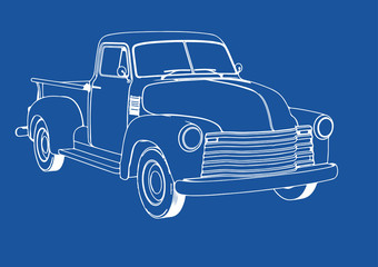 Fototapeta na wymiar drawing pickup car on a blue background vector