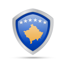 Shield with Kosovo flag on white background.