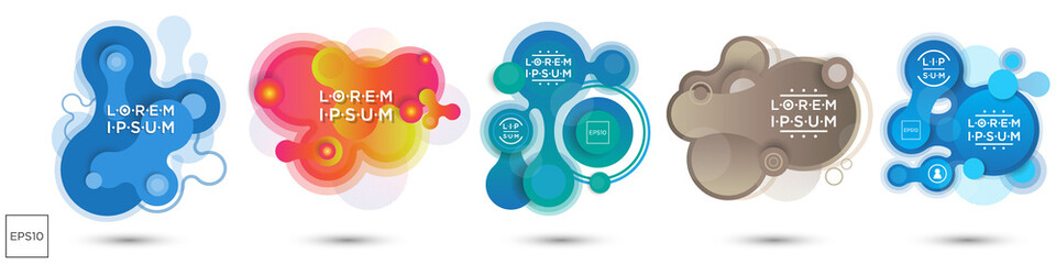 Modern abstract vector banner set. Flat colorful geometric liquid shapes. Badges templates for logo, flyer or presentation design. EPS 10