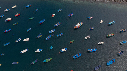 Aerial drone bird's eye photo of traditional fishing boat in Canary islands, Tenerife