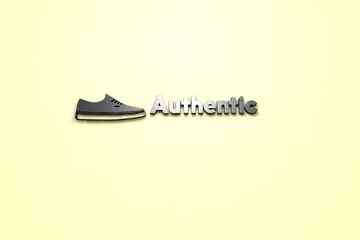 Text Authentic with grey 3D illustration and light background