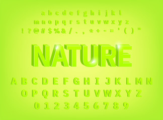 3d  Alphabet Nature Bold Font effect Fresh Green With Numbers and Symbols typeface design