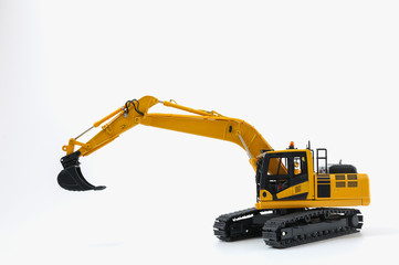 Excavator  model with up bucket lift on  white background