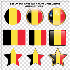Bright set of banners with flag of Belgium. Colorful illustration with flags for web design. Illustration with transparent background.