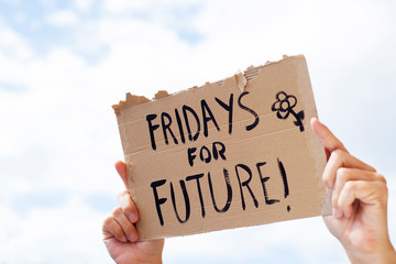 text fridays for future in a brown signboard