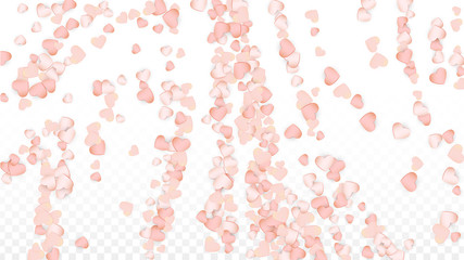 Love Hearts Confetti Falling Background. St. Valentine's Day pattern Romantic Scattered Hearts. Vector Illustration for Cards, Banners, Posters, Flyers for Wedding, Anniversary, Birthday Party, Sales.