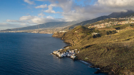 Top view of a coast. The buildings of the island of Tenerife, Canary Islands, Spain.