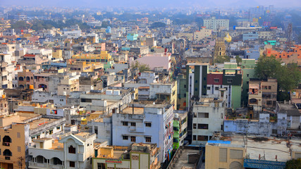 Vijayawada, INDIA - January 7 2019 : Aerial view of city in twilight, at Vijayawada, India