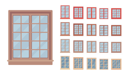 Window for building fitted with glass in a frame. Georgian sash classic set with panes. Home, office design for residential project. Vector flat style cartoon illustration isolated on white background