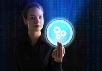 The concept of business, technology, the Internet and the network. A young entrepreneur working on a virtual screen of the future and sees the inscription: