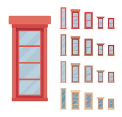 Window for building fitted with glass in a frame. Facade elements for house exterior. Home and office design for residential project. Vector flat style cartoon illustration isolated, white background