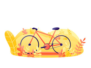 Bicycle with plants. Orange Bike in the park. Flat vector illustration isolated on white.