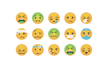 Set of sickness emoticon vector 