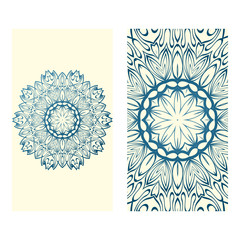 Templates For Greeting And Business Cards. Vector Illustration. Oriental Pattern With. Mandala. Wedding Invitation. Blue milk color