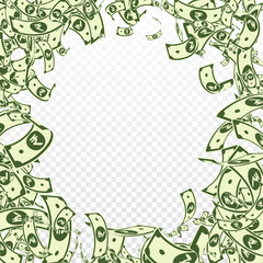 Indian rupee notes falling. Messy INR bills on tra