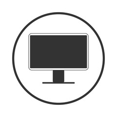 Monitor icon. Monitor button on a white background in a black circle
