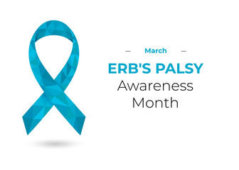 Erb's palsy blue awareness month polygonal ribbon.