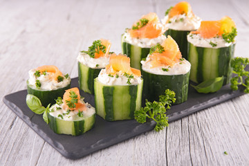 cucumber with cheese cream and salmon