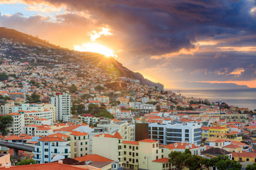 Fototapeta na wymiar Beautiful skyline cityscape of the city Funchal on the island Madeira at sunrise in summer
