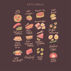 Ketogenic meals vector set