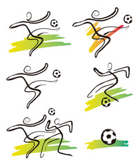 Soccer players icons. Set of expressive icons with soccer kicking a ball.Imitation of ink drawing. Isolated on white background. Vector available.