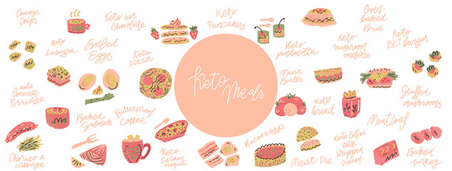 Ketogenic meals vector set
