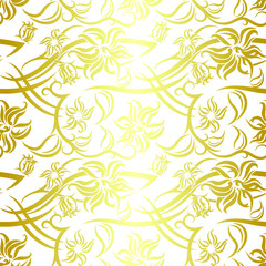 Tribal Flower seamless pattern with golden gradient on white background. Backdrop vector illustration