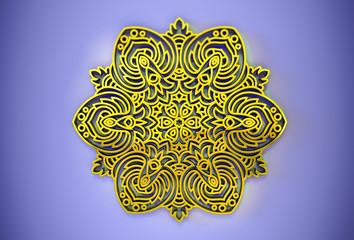 3D render, golden mandala on background. Elegant design background. - Illustrazioni