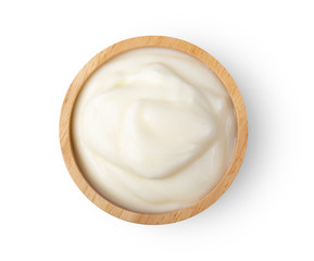 yoghurt in a cup isolated on white background . top view