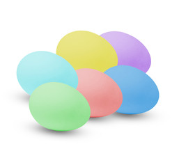 Multi-colored Easter eggs. Holiday in the house. White isolated background.