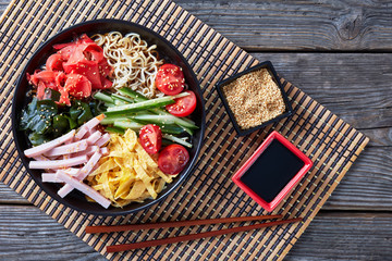 close-up of Hiyashi chuka, summer cold ramen