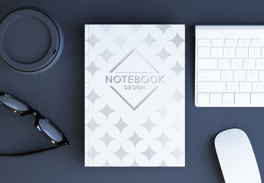 Top View Desk with a Notebook Mockup