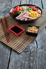 Hiyashi chuka, cold ramen with ham and egg