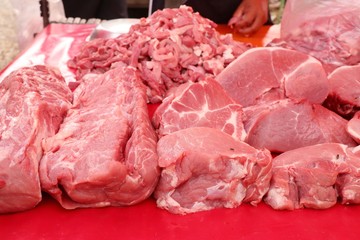 fresh pork meat in market