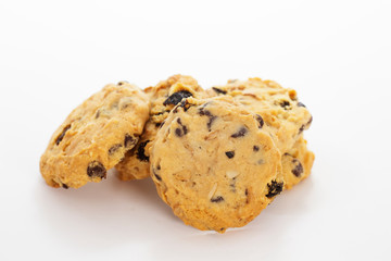 stack of cookies on white background.
